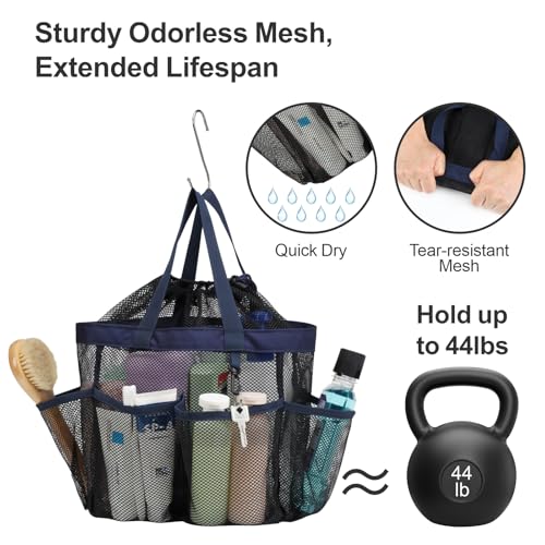Mesh Shower Caddy Portable with Drawstring (Dark Blue with Drawstring)