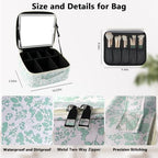 Travel Makeup Bag with LED Mirror Toiletry Bag for women with 3 Lighted Settings (Green Flower / With LED Mirror Only)