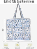 100% Cotton Quilted Tote Bag For Women (White Air Blue Print)