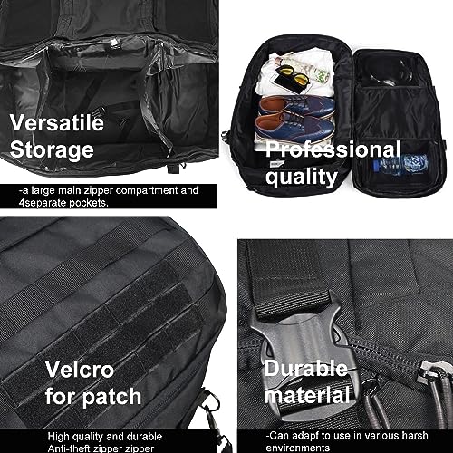 3 In 1 Tactical 45L Military Backpack Travel Duffle Bag for Weekender Gym Workout Deployment (Medium (45L) / Black)