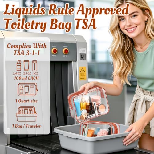16 Packs Clear Makeup Bags Cosmetic Zipper Pouches Waterproof TAS Approved Toiletry Bags PVC Organizer Storage Case for Vacation Travel Bathroom（Brown (16pcs Brown M)
