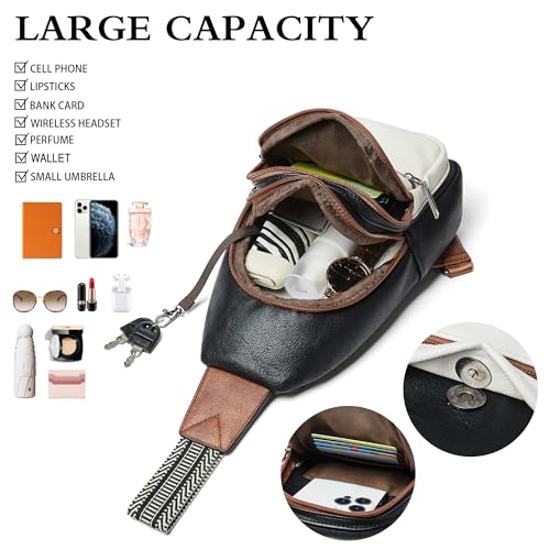 Sling Bag Crossbody Bags for Women Small Cross Body Bag Fanny Packs Chest Sling Purse for Daily Travel Leisure Sport (4-1 White Black With Brown)
