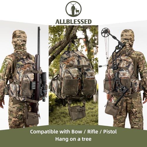Hunting Backpack for Men Camo Hunting Day Pack for Rifle Bow 35L (Blessedbark Camo)