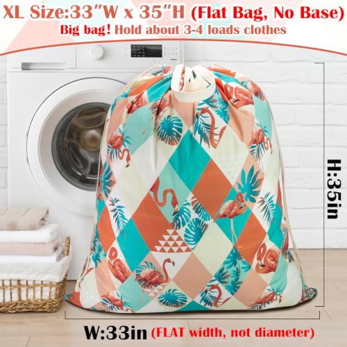 Canvas Laundry Bag with Handles & Drawstring (Pink Flamingo,1pc XL / XL 33"W x 35"H┃1 Pack)