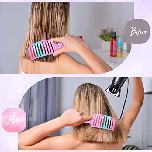 Boar Bristle Hair Brush Curved Vented Detangler Brush Faster Blow Drying (Purple+Green)