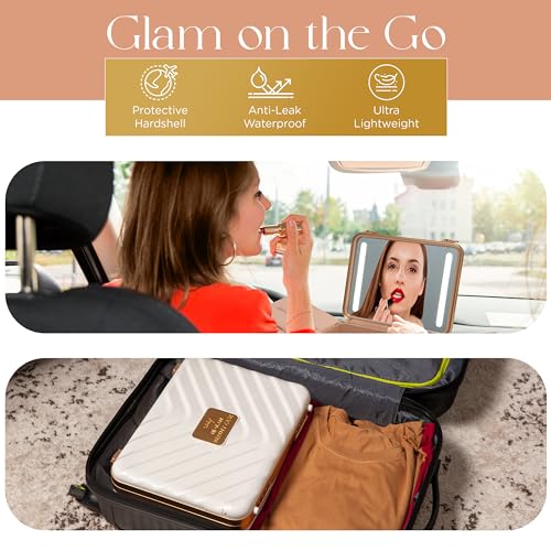Lighted Makeup Case with Mirror + 10x Mini Mirror (White)