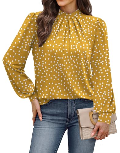 Fall Outfits for Women 2026 Long Sleeve Tops for Teachers School Outfits for Teachers Fall Clothes Early Fall Fashion Clothing Trendy Ladies Blouses Womens Tops Dressy Casual Yellow Dots M (03 - Yellow Polka Dots / Medium)