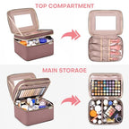 Large Makeup Bag with Mirror Double Layer Travel Make Up Organizer Case (Rosewood)