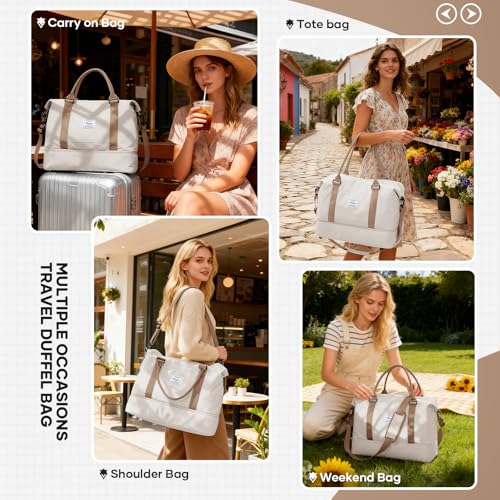 Large Travel Duffle Bag Expandable Carry On Weekender for Women 18x14x8 (A47-BeigeBrown / X-large)