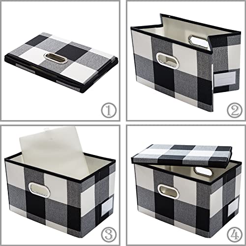 Large Collapsible Storage Bins with Lids [3 (Black and White Grid / L(3-Pack))