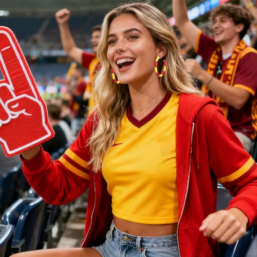 Game Day Earrings Football Baseball Earrings for Women Sports Team Heishi Hoop Earring Football Accessories Outfits Cheer Mom Essentials Fall Sports Must Haves Cheer Gifts (Red Yellow)