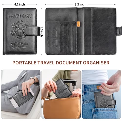 Passport Holder for Travel Essentials (B-Black + Light Purple / Upgraded)