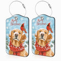 Set of 2 Christmas Dog and Red Cardinal Luggage Tags for Suitcases Leather Suitcase Tags Identifiers with Privacy Name Address Label and Stainless Steel Loop for Women Men Travel Luggage Accessories (Christmas Dog and Red Cardinal)