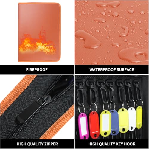 Zippered Key Organizer Case Waterproof and Fireproof Key Binder with 60 Hooks and Tags Portable Key Storage (60 / Brown)