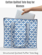 100% Cotton Quilted Tote Bag For Women (Jordy Blue Floral Print)