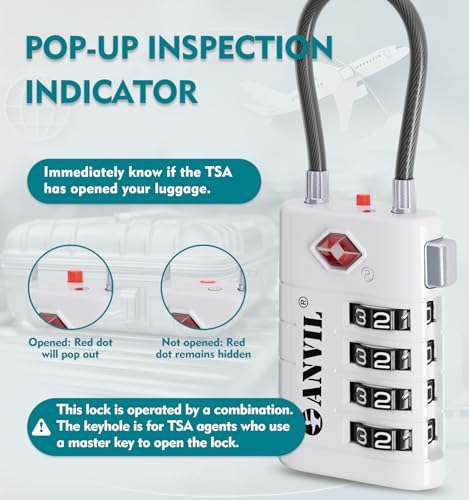 TSA Approved Luggage Locks with Search Alert Indicator (White)