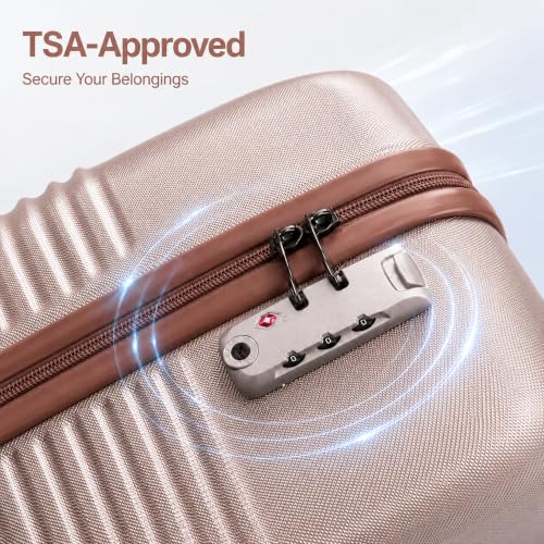 Carry On Luggage 22x14x9 Airline Approved Suitcase with Wheels (Champagne Gold / 3 Piece Sets (20/BP/TB))
