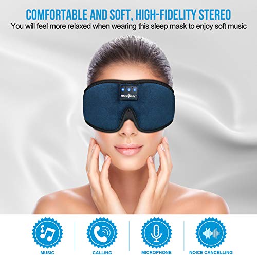 Bluetooth 5.4 Sleep Headphones Sleeping Eye Mask Earbuds Headband (Navy Blue)