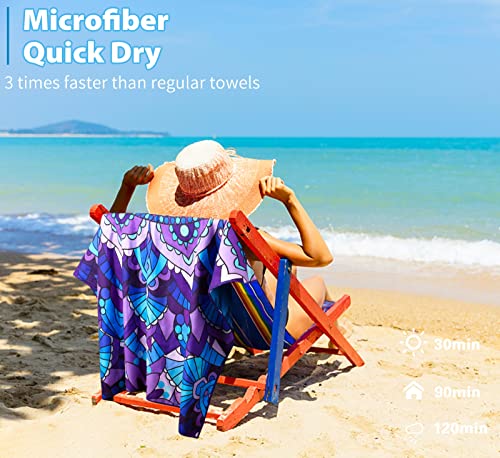 Microfiber Beach Towel with Bag Oversized 71x32 Sand Free 6 Pack (6 Pack Blue Multi Comb / 71"x32")