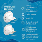 Europe Travel Adapter Plug Set Schuko (4 Pack / Type C , E/F - European 2 pack set)