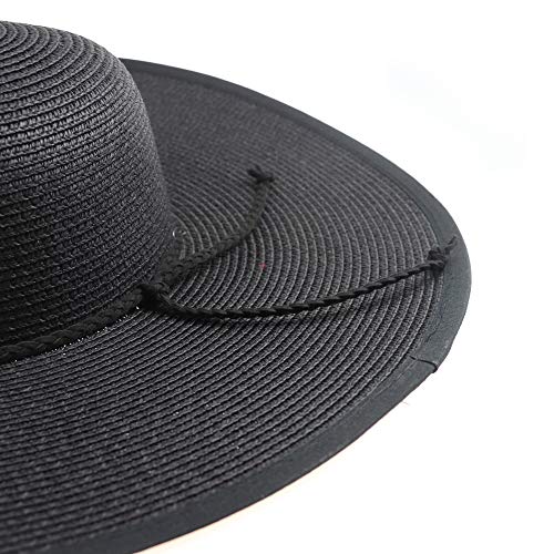 Womens Sun Straw Hat Wide Brim Summer Hat Big Floppy Foldable Beach Sun Hats UPF 50+ (A Black 5.9" Brim, 1 Pack)