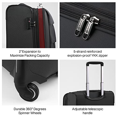 20/24/28 Inch 3 Piece Luggage Set with Spinner Wheels Expandable Luggage Large Suitcases with Wheels Softside Checked Luggage Rolling Suitcase with Lock Lightweight Travel Luggage.(Dark Gray) (Dark Gray / 3-Piece Set (20-Inch, 24-Inch, 28-Inch))