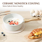 2QT Ceramic Nonstick Saucepan with Lid (White Ceramic / 2 Quarts)