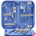 Manicure Set 16Pcs Nail Clippers Set Manicure Kit Professional Stainless Steel Pedicure Kit Nail Care Kit for Women Men with Luxurious Travel Bag (16Pcs-Blue)