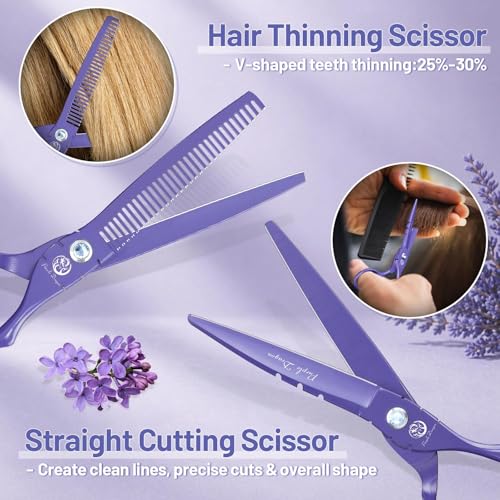 5.5 in Hair Cutting Shears Kit with Bag for Barbers (5.5 Inch / Purple)