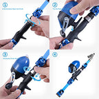 170cm 5.6ft Kids Fishing Rod Set Portable Telescopic Kids Fishing Poles with Collasible Chair Fishing Net Carrier Bag and Full Kits for Boys and GirlsBeginner and Youth (Blue)