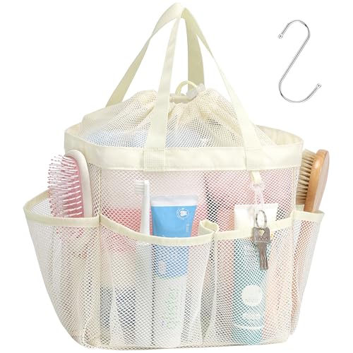 Mesh Shower Caddy Portable with Drawstring (Butter White with Drawstring)