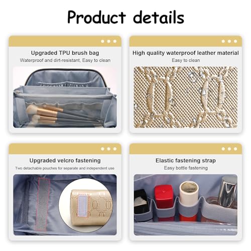 Travel Makeup Bag Cosmetic Bags for Women (G-5-Gold Yellow)