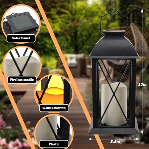 Solar Lanterns Outdoor Waterproof 2 Pack 12 Inch Solar Light with Candles (Classic Solar)