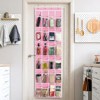 24 Pockets Clear Over the Door Shoe Organizer (Large Pockets / Pink)