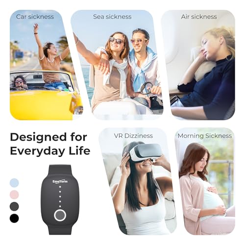 Fashion FDA Cleared Relieve Nausea Electrode Stimulator Morning Sickness Motion Travel Sickness Vomit Relief Rechargeable No Gel Drug Free Wrist Bands Without Side Effects (Charcoal Black)