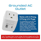 Japan Philippines Travel Adapter Plug with USB (Matte White)