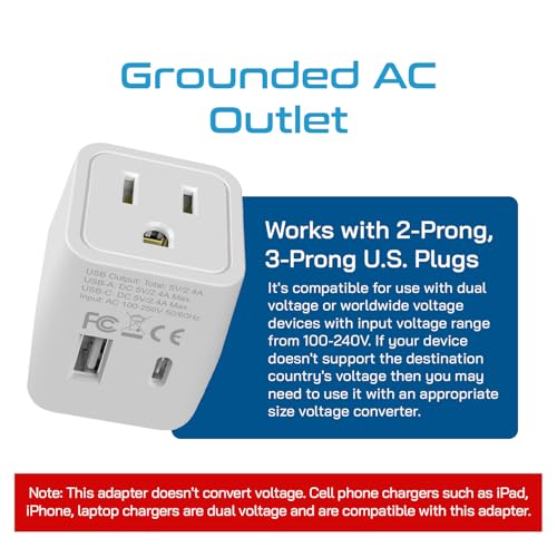 Japan Philippines Travel Adapter Plug with USB (Matte White)