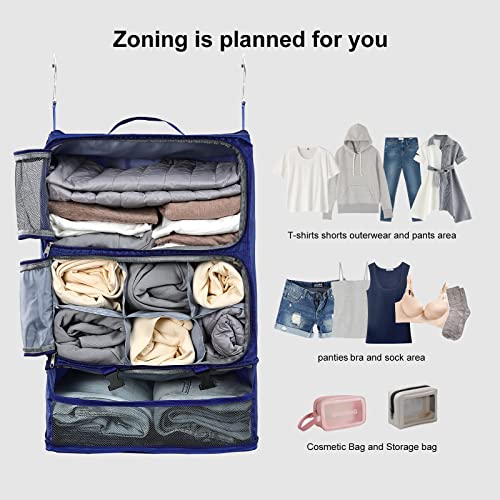 Travel Portable Hanging Shelves Closet Organizer Packing Luggage Storage with Multifunctional and Foldable Invisible Compartment (Blue / XX-Large)