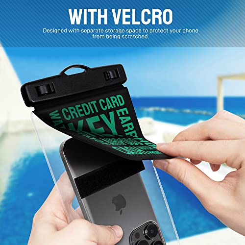 Universal Waterproof Phone Pouch [Double Space] IPX8 Dry Bag with Lanyard for iPhone 16 15 14 13 12 Pro Max XS XR X Galaxy S25 S24 S23 Ultra (Black/Green)