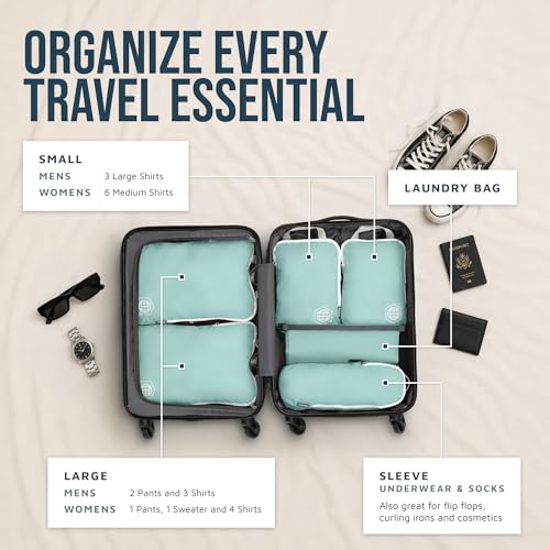 Compression Packing Cubes for Carry (6 Piece / Dusty Teal and White)
