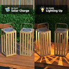 Solar Lantern Outdoor Waterproof IP44 Outside Lights LED for Patio Garden Decor Porch Yard Table Top Decorative (Wood)