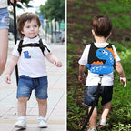 Toddler Harness Leash with Anti Lost Wrist Link (Black/Blue Spotted Brachiosaurus, Blue Link)