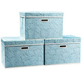 Larger Collapsible Storage Cubes with Lids Fabric Decorative Storage Bins Boxes Organizer Containers Baskets with Cover Handles for Bedroom Closet Living Room Blue 17.7x11.8x11.8 Inch 3 Pack (Blue / Large(3-Pack))