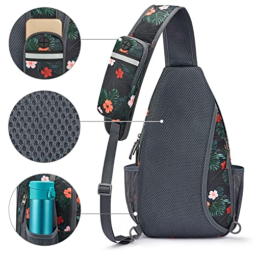 Sling Bag for Men Women (Black Base Flora)