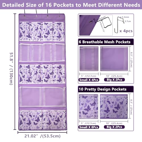 16 Pockets Over Door Hanging Storage Organizer with 4 Kinds Pouches for Shoes (Medium-Purple: Pack of 1)