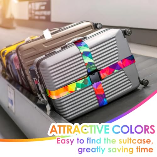 Luggage Straps for Suitcases Adjustable Travel Belt (Colorful geometry)