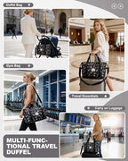 Large Duffel Bag For Travel Women Carry On Personal Item Work 18x14x8 Bag (A89-LeafBlack-expandable / X-large)