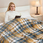 Sherpa Blanket Twin Plaid Thick Bed Blanket (Blue Yellow Check / 60"*80")