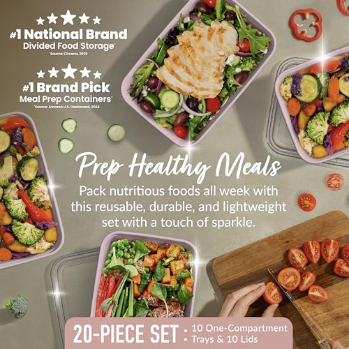 Prep 1 Compartment Meal Prep Containers with Lids (Peony Glitter)