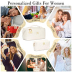 Initial Makeup Bag Personalized Gift for Women Teen Girls (Beige / R)